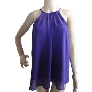 Eva Mendes Tank Blouse Womens Size XS Purple Chiffon Sleeveless Halter Cami 0-2